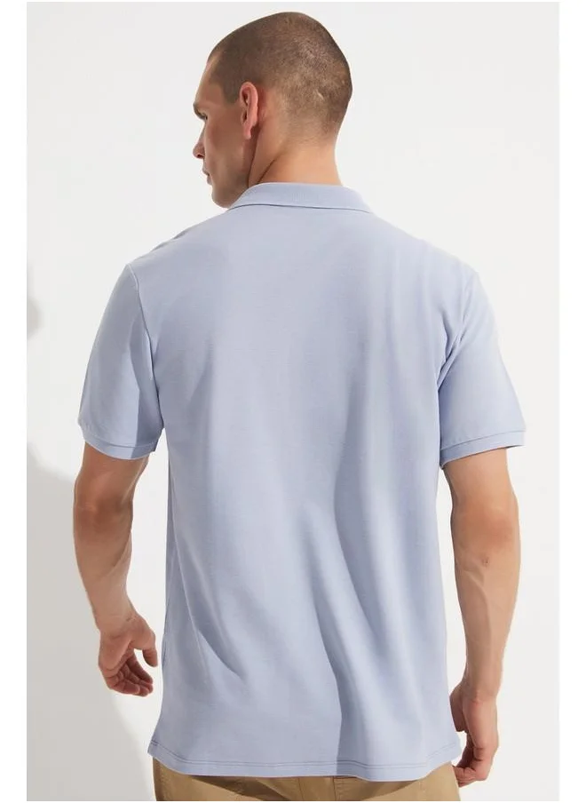 JUNE June Men Regular Fit 100% Cotton Basic Polo Neck Tshirt Ice Blue