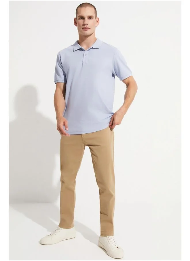 JUNE June Men Regular Fit 100% Cotton Basic Polo Neck Tshirt Ice Blue