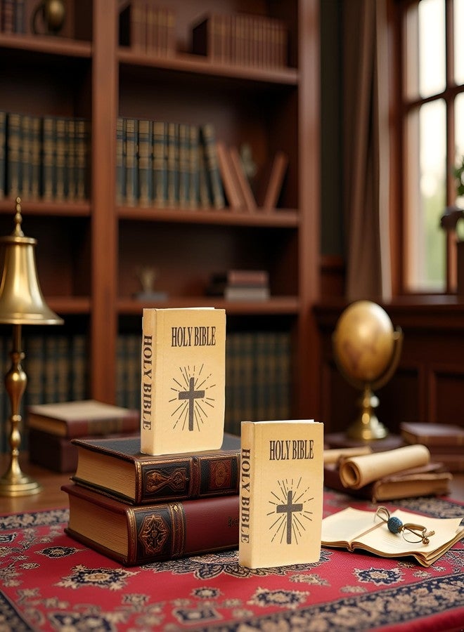WLngtv 2 Pieces Brown Miniature Bible Books for Dollhouse, Mini Bible Pocket Book 1/12 Dollhouse Miniature Book Bookshelf Bedroom Library Accessories Dollhouse Accessories Furniture - Image 2