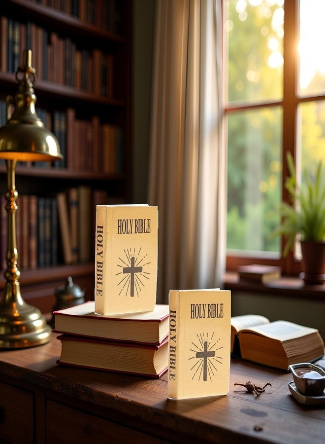 WLngtv 2 Pieces Brown Miniature Bible Books for Dollhouse, Mini Bible Pocket Book 1/12 Dollhouse Miniature Book Bookshelf Bedroom Library Accessories Dollhouse Accessories Furniture - Image 4