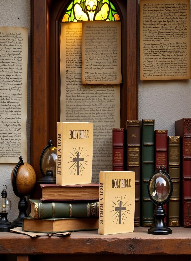 WLngtv 2 Pieces Brown Miniature Bible Books for Dollhouse, Mini Bible Pocket Book 1/12 Dollhouse Miniature Book Bookshelf Bedroom Library Accessories Dollhouse Accessories Furniture - Image 3