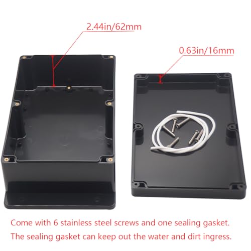 Otdorpatio Project Box ABS Plastic Black Electrical Boxes IP65 Waterproof DIY Electronic Junction Box Power Enclosure with Fixed Ear 9.1x5.9x3.4inch (230x150x87 mm) - Image 4