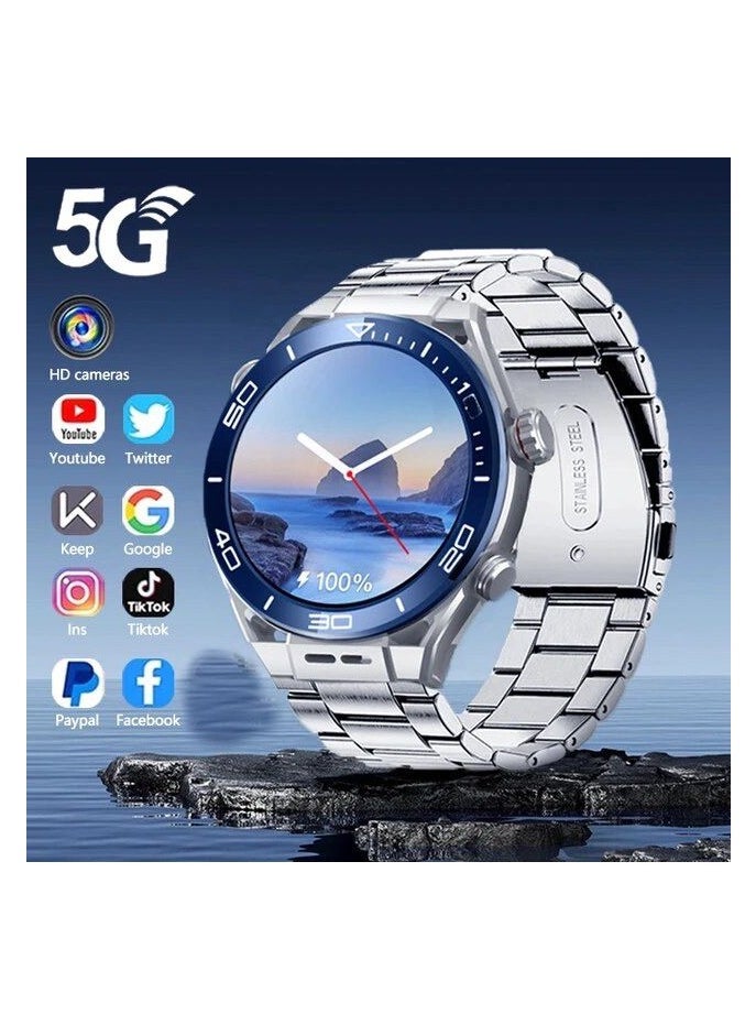 5G Round Shape CY01 Android Smartwatch With Sim Card Slots Camera for Men and Women Wifi 5G Cellular GPS Position 64GB Rom 6GB Ram - Global Version Black (3 Straps )