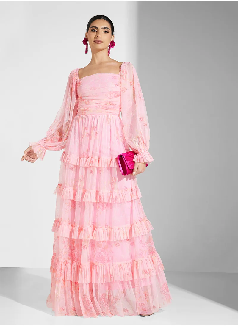 ليس اند بيدز Balloon Sleeve Ruffle Maxi Dress