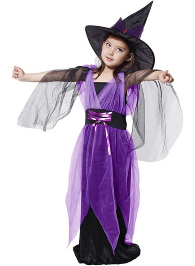 Girls Purple Witch Costume – Kids Halloween Outfit with Dress & Hat – Enchanting Witch Fancy Dress for Girls – Size L (120–130 cm) - Image 3