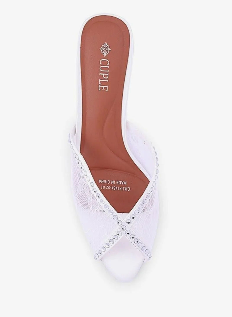 Cuple White Elegant heel slippers designed for a chic look. for Women | Best Price UAE