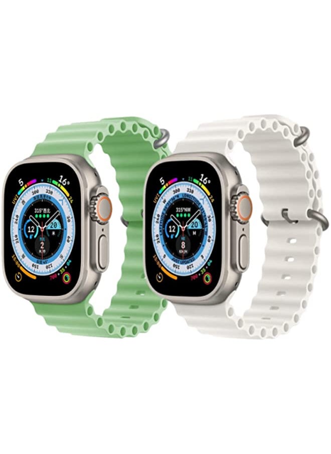 IAF - Silicone Ocean Band Strap Mint Green Silicone Ocean Band Strap Snow White Set of 2 for Apple Watch Ultra 8 49mm - Image 1