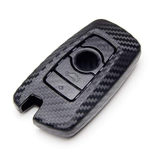 TANGSEN Smart Key Fob Personalized Case Protective Cover Compatible with BMW 1 3 4 5 6 7 Series GT3 GT5 M5 M6 X3 X4 3 4 Button Keyless Entry Remote 3D Twill Weave Carbon Fiber ABS Plastic Emboss - Image 1