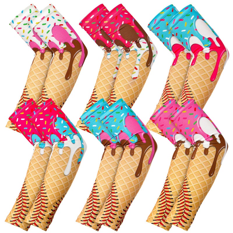 Geyoga 6 Pairs Faith Cross Arm Sleeve Youth Ice Cream Drip Baseball Sun Protection Compression Basketball Football Arm SleeveSBaseball Ice Cream - Image 2