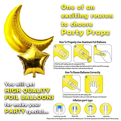 Party Propz Happy Birthday Decoration Combo Kit-76-Blue Cursive HBD Banner (cardstock)(13),Foil Golden 18Star(1)+Golden Confetti Balloons-3+Metallic Balloons Blue-20+White-20+Golden-18 - Image 5