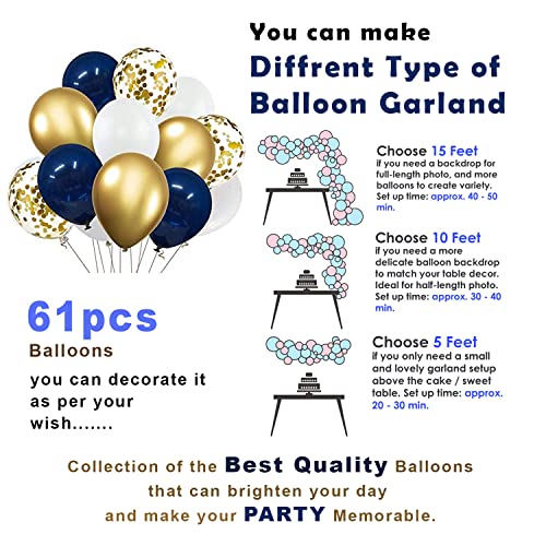 Party Propz Happy Birthday Decoration Combo Kit-76-Blue Cursive HBD Banner (cardstock)(13),Foil Golden 18Star(1)+Golden Confetti Balloons-3+Metallic Balloons Blue-20+White-20+Golden-18 - Image 3