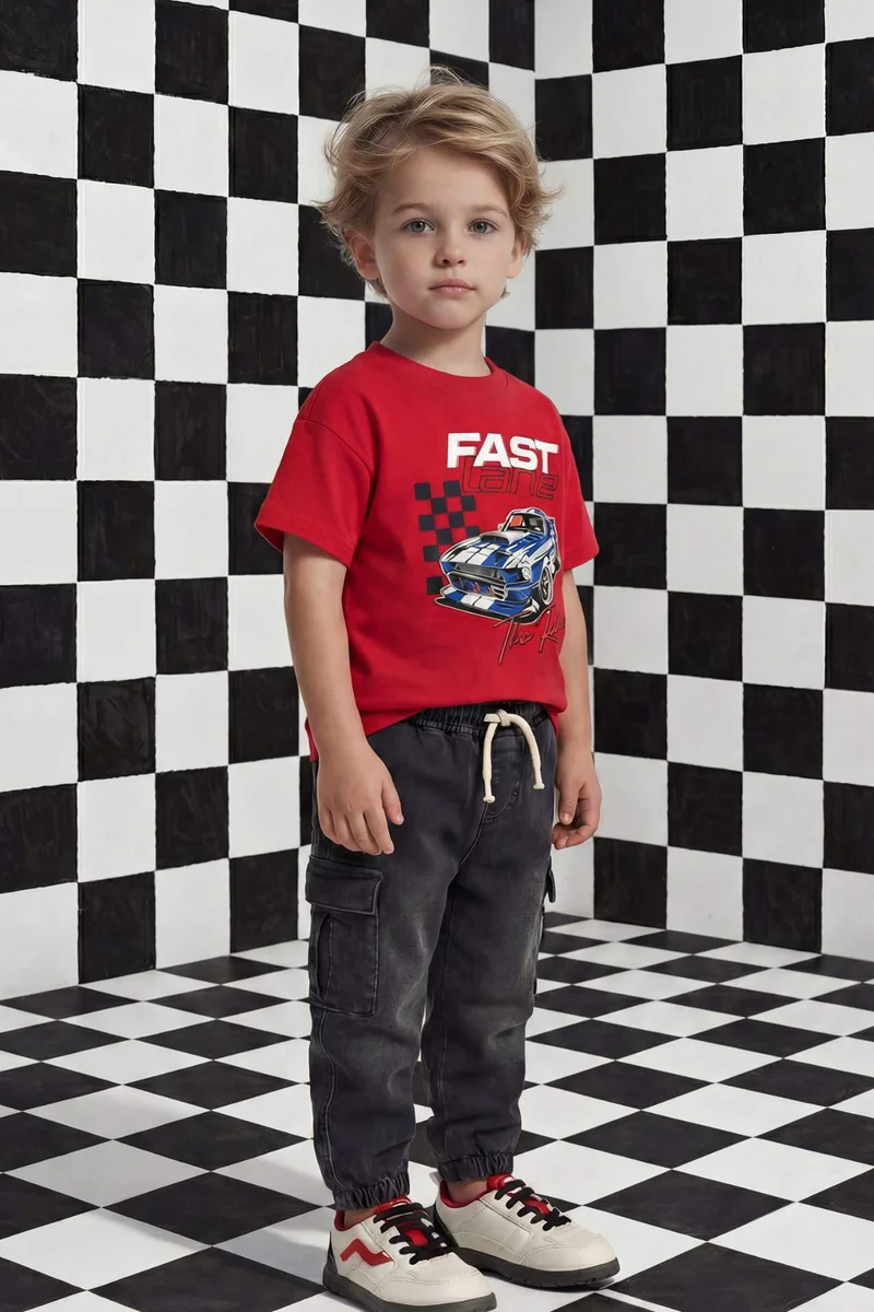 ديفاكتو Baby Boy Crew Neck Printed Short Sleeve T-Shirt