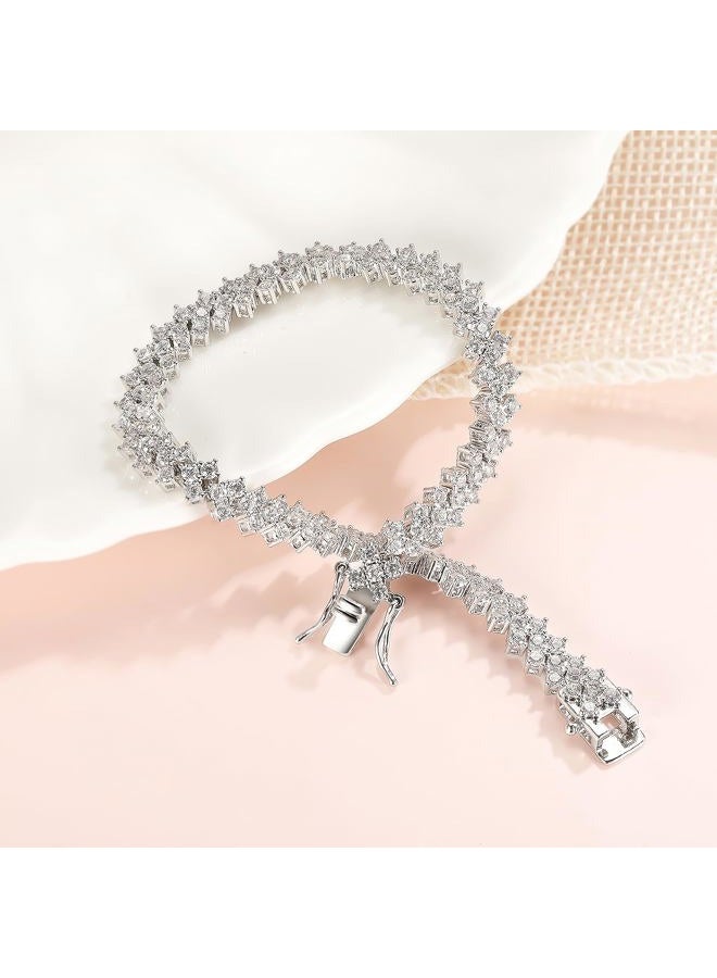 GEMSME Tennis Bracelet for Women 18K White Gold Plated Hypoallergenic Cubic Zirconia Bracelets for Girls Wedding Party Prom 6.5 Inch, 6.5inch, White Gold, Cubic Zirconia - Image 5
