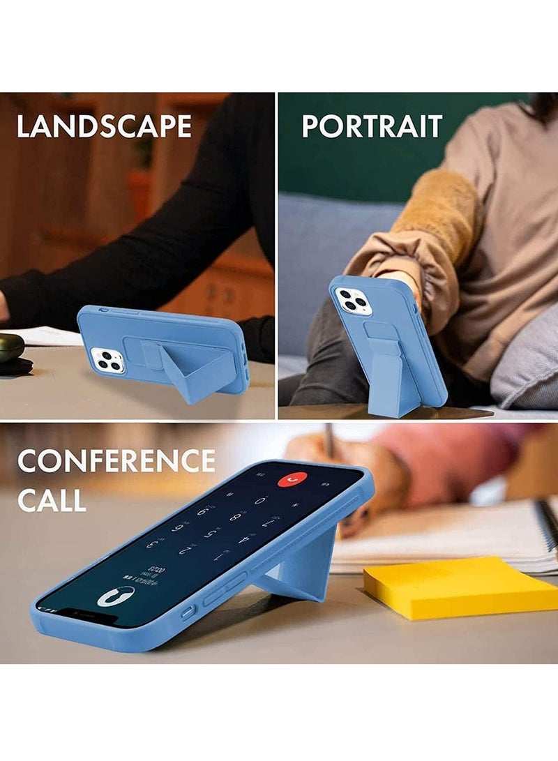 ELTRAZONE iPhone 16 Pro Sky Blue Magnetic Kickstand Case with Premium Silicone, Vertical & Horizontal Hand Strap, and Multi-Stand - Image 2