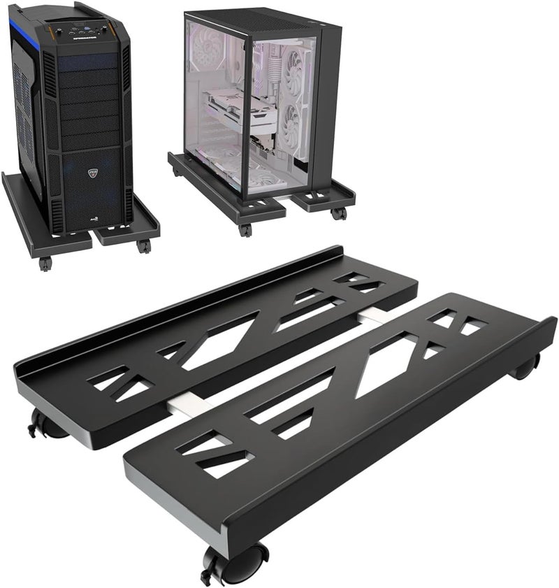 Hmseng Computer Tower Stand, Adjustable Mobile CPU Stand with 4 Rolling Caster Wheels, PC Tower Stand Fits Most PC Under Desk-D-Black - Image 1