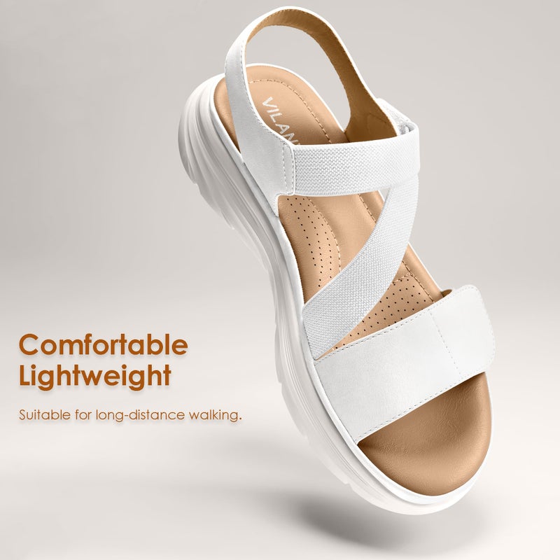 Vilanva Women's Comfortable Walking Sandals White Size 8 - Image 5