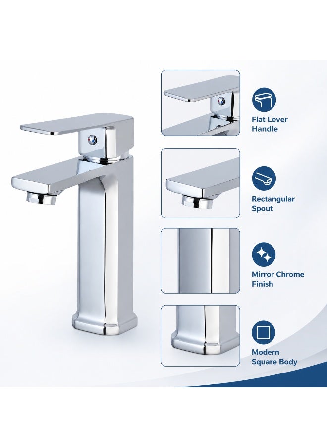 Euro Spring Eurospring Modern Square Basin Mixer Tap with Flat Spout - Solid Brass Chrome - Image 4