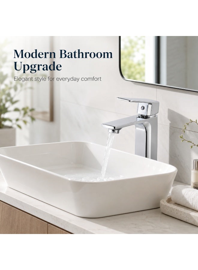 Euro Spring Eurospring Modern Square Basin Mixer Tap with Flat Spout - Solid Brass Chrome - Image 5