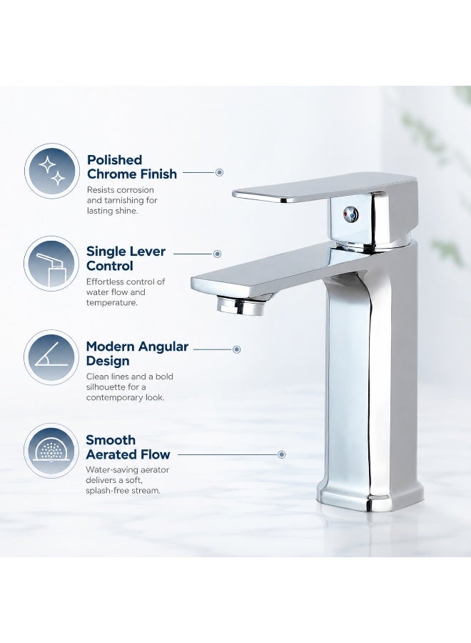 Euro Spring Eurospring Modern Square Basin Mixer Tap with Flat Spout - Solid Brass Chrome - Image 2
