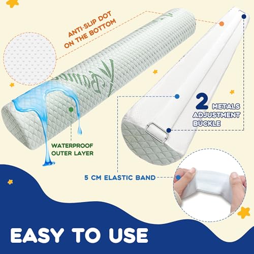 LVYSHOW Waterproof Baby Bed Bumper for Toddler with Adjustable Band, Soft Kid Foam Bed Rail for Rental, Vacational, Full, Queen, Twin, King Size Bed, Green, 2 Pack - Image 2