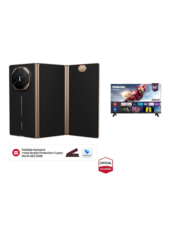 HUAWEI Mate XT Ultimate Design Triple Fold Dual SIM Black 16GB RAM 512GB + Keyboard + 1 year Huawei Care Plus + Nikai 55inch 4K UHD Smart LED TV - Middle East Version - Image 1