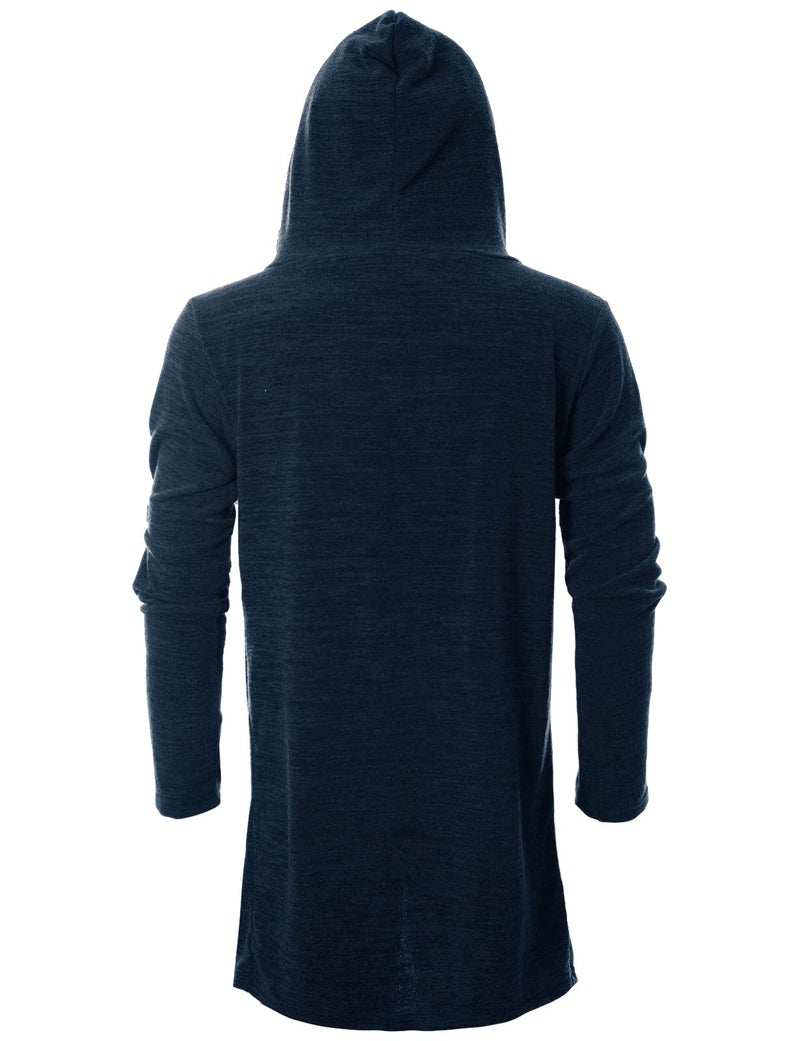 GIVON Men's Long Hooded Shawl Cardigan Open Front Gothic Cloak with Drape Design Shawl Collar / DCC255-NAVY-L - Image 3