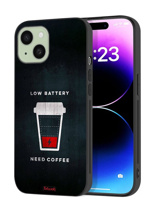 Tolwak Apple iPhone 15 Plus Protective Case Cover Low Battery Need Coffee  - Image 1