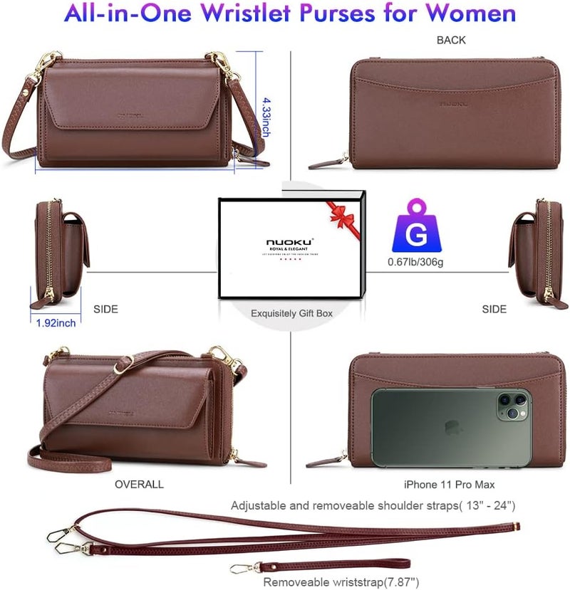 Nuoku Womens RFID Wallet Purse Wristlet Crossbody Clutch with Zip Around 2 Strap - Image 4