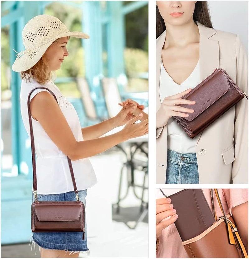 Nuoku Womens RFID Wallet Purse Wristlet Crossbody Clutch with Zip Around 2 Strap - Image 2