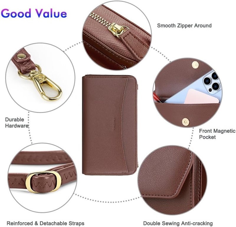 Nuoku Womens RFID Wallet Purse Wristlet Crossbody Clutch with Zip Around 2 Strap - Image 5