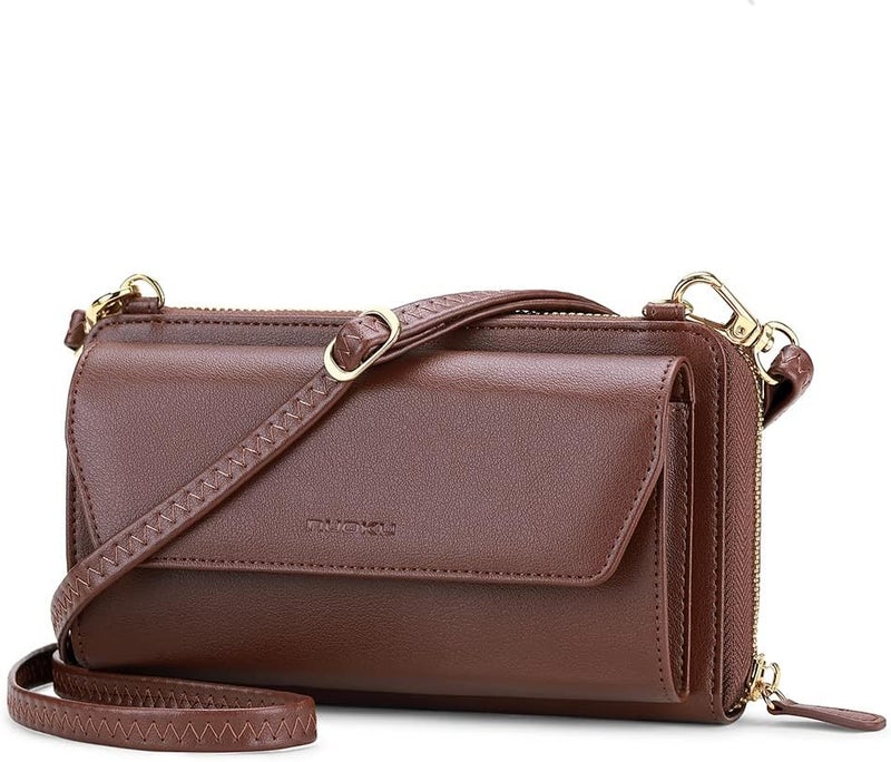 Nuoku Womens RFID Wallet Purse Wristlet Crossbody Clutch with Zip Around 2 Strap - Image 1