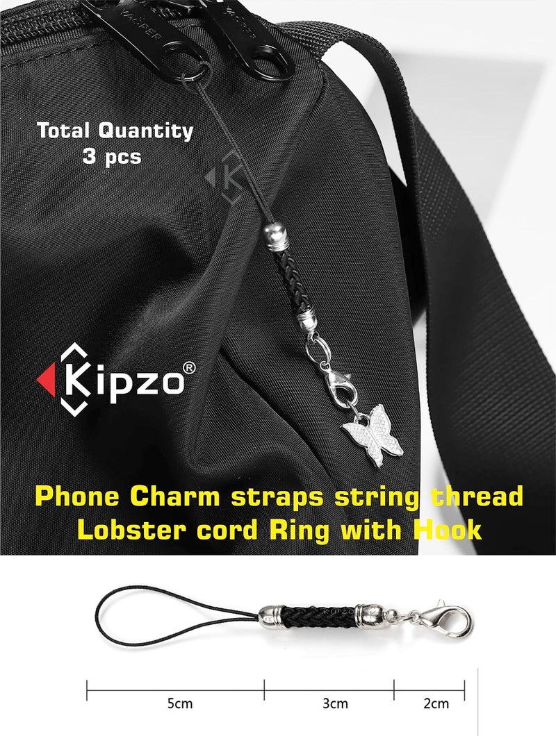 KIPZO® Black Pack of 3 pcs Phone charm lanyard Strap lobster clasp lock cord mobile Cover keyring key chain Pendrive Badge Holders cute for girls DIY Jewellery accessory decorative thread Ring Hook - Image 2