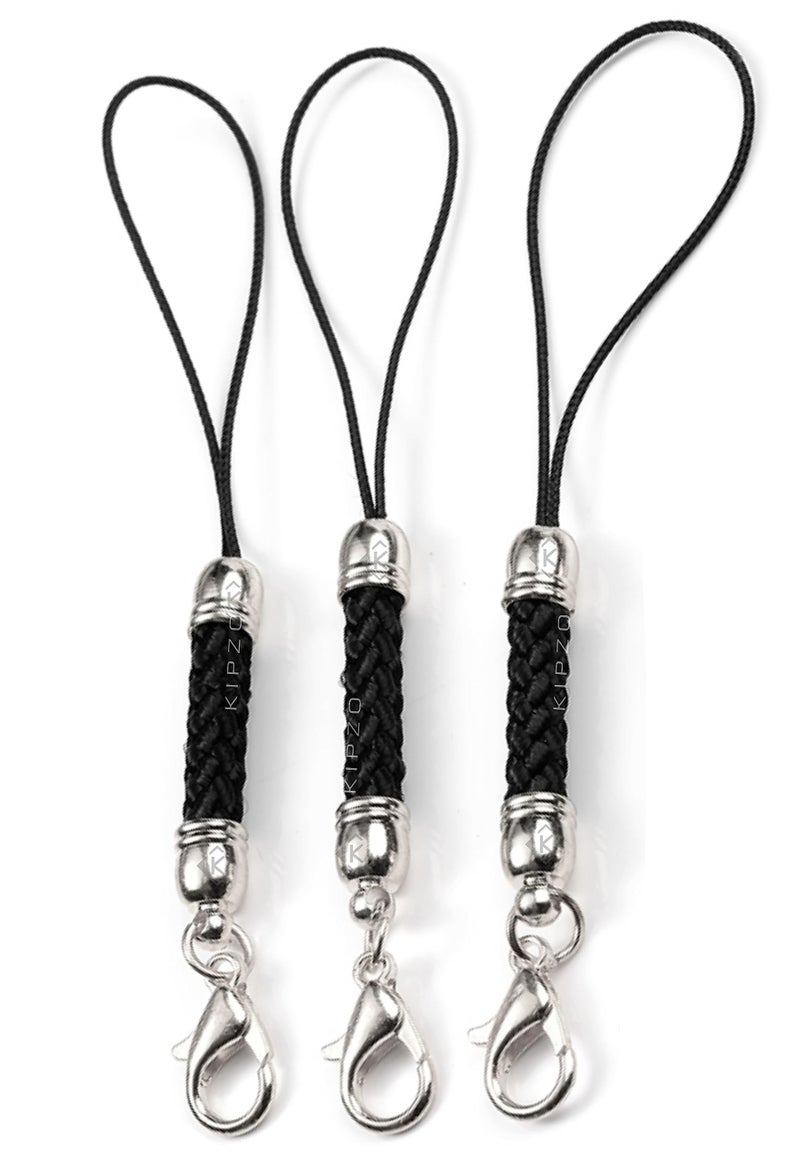 KIPZO® Black Pack of 3 pcs Phone charm lanyard Strap lobster clasp lock cord mobile Cover keyring key chain Pendrive Badge Holders cute for girls DIY Jewellery accessory decorative thread Ring Hook - Image 1