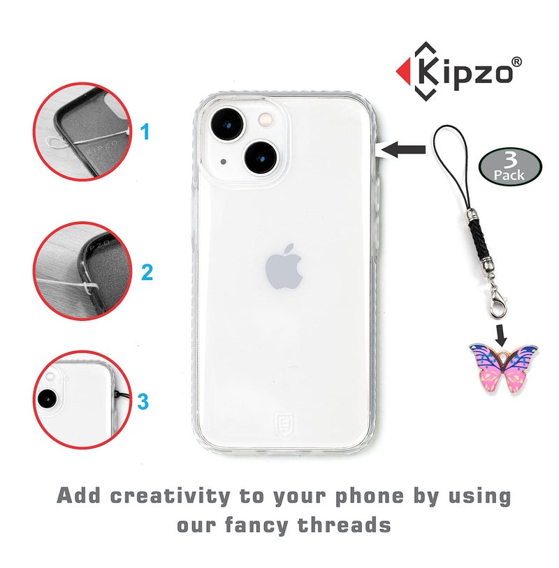 KIPZO® Black Pack of 3 pcs Phone charm lanyard Strap lobster clasp lock cord mobile Cover keyring key chain Pendrive Badge Holders cute for girls DIY Jewellery accessory decorative thread Ring Hook - Image 3
