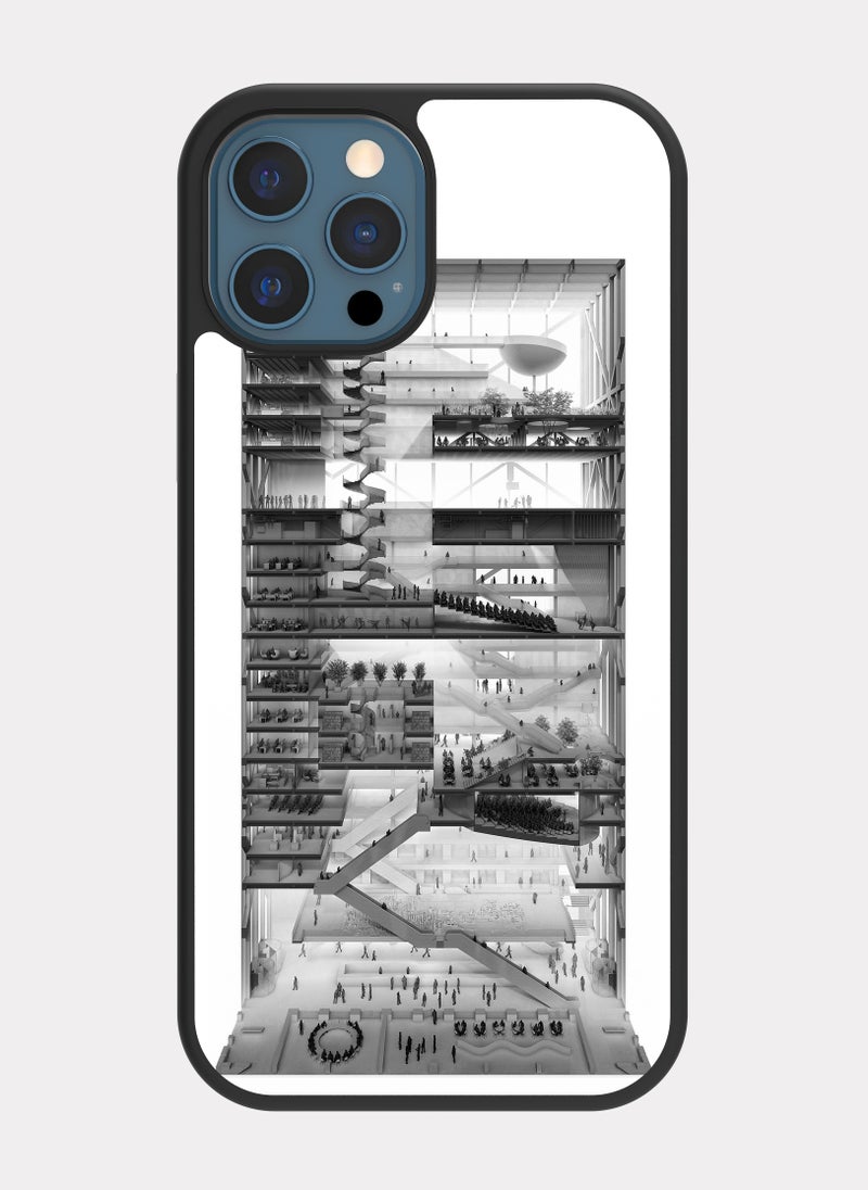 بكسلات كفر ايفون 12 برو ماكس رمادي تصميم معماري - Image 1