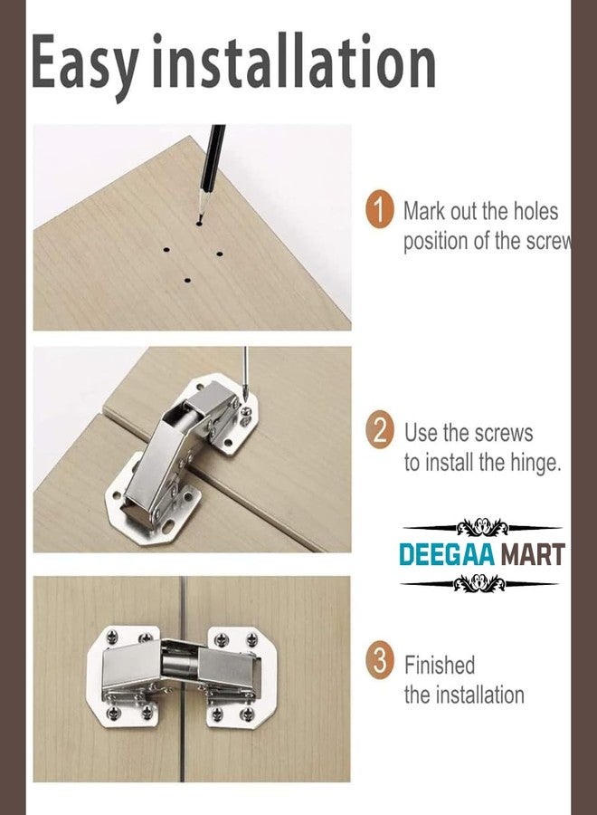 DEEGAA MART مفصلات أبواب خزائن مخفية بزاوية 90 درجة من ديجامارت، مفصلات إغلاق ناعم مخفية للأثاث مع براغي، مفصلات سهلة التركيب للخزائن والأدراج والنوافذ والخزائن. - Image 2