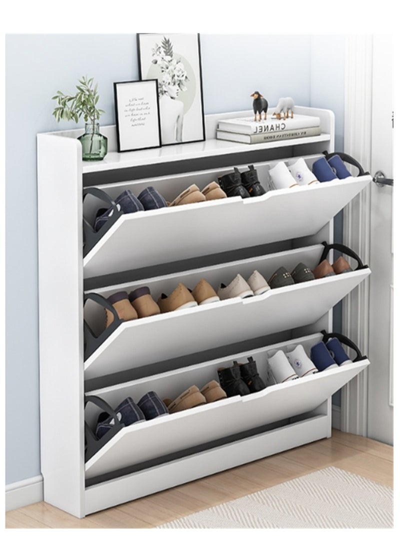 Generic - Tipping Bucket Shoe Cabinet, Slim Wooden Shoe Storage Cabinet with 3 Flip Drawers, Entryway Narrow Shoe Organizer for Home Hallway Bedroom Living Room Space Saving (White) - Image 1