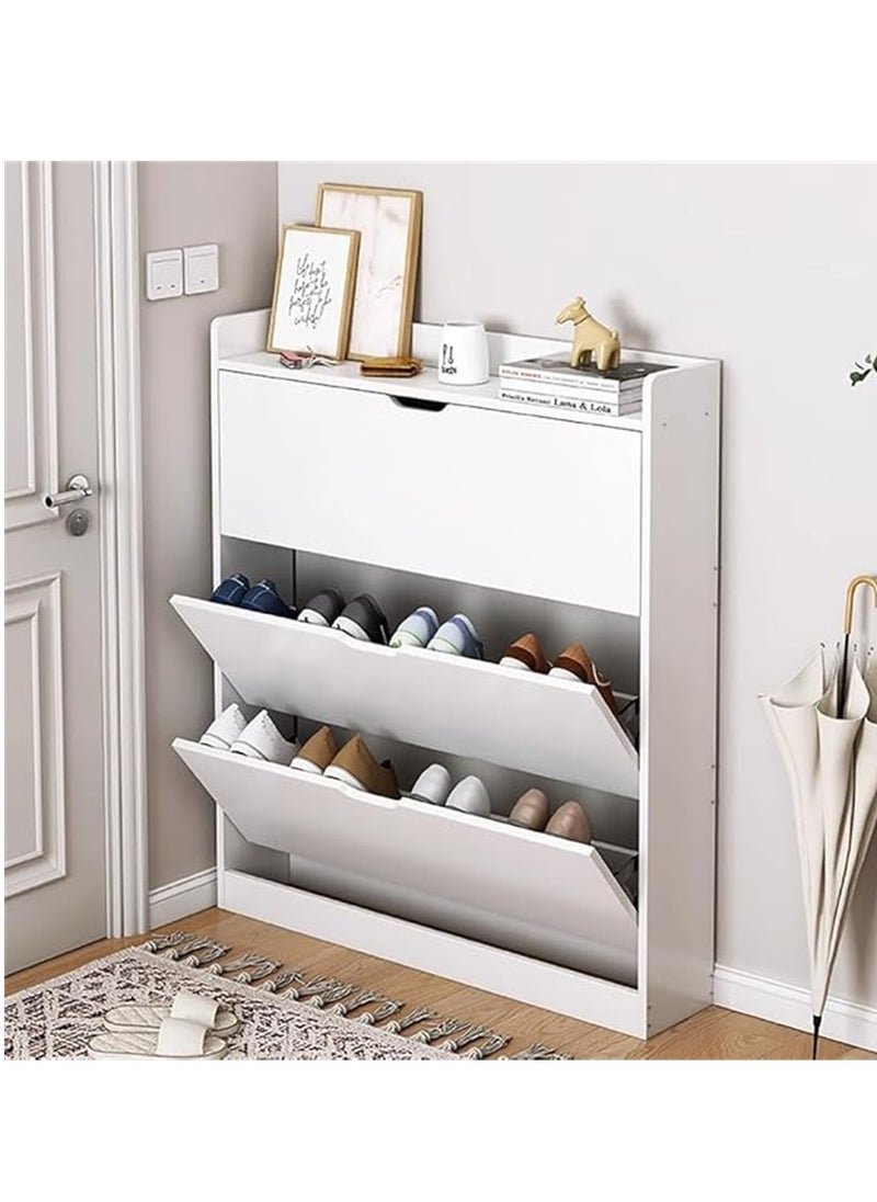 Generic - Tipping Bucket Shoe Cabinet, Slim Wooden Shoe Storage Cabinet with 3 Flip Drawers, Entryway Narrow Shoe Organizer for Home Hallway Bedroom Living Room Space Saving (White) - Image 1