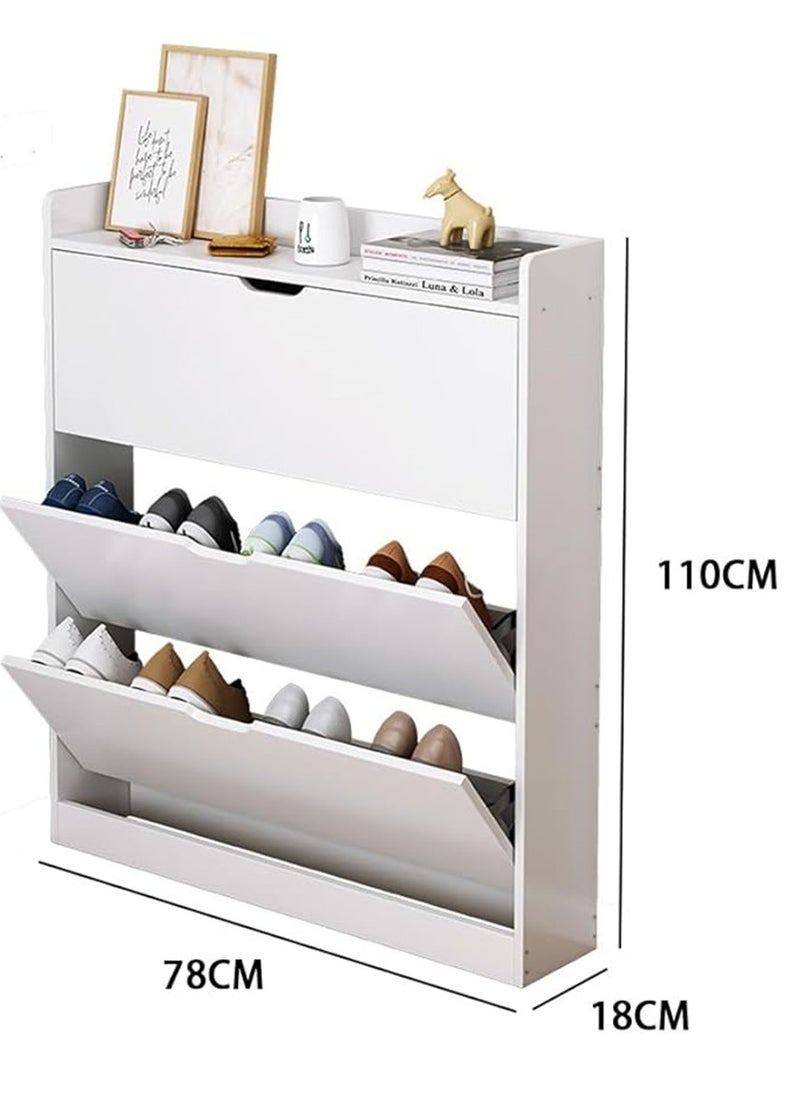 Generic - Tipping Bucket Shoe Cabinet, Slim Wooden Shoe Storage Cabinet with 3 Flip Drawers, Entryway Narrow Shoe Organizer for Home Hallway Bedroom Living Room Space Saving (White) - Image 1