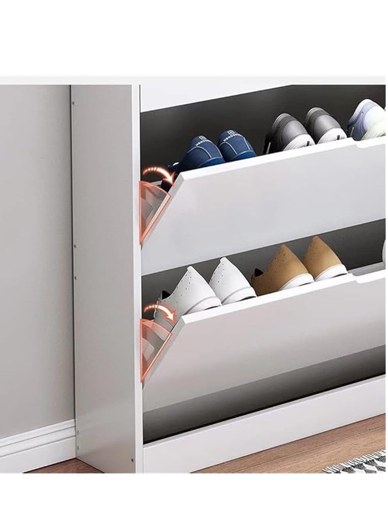 Generic - Tipping Bucket Shoe Cabinet, Slim Wooden Shoe Storage Cabinet with 3 Flip Drawers, Entryway Narrow Shoe Organizer for Home Hallway Bedroom Living Room Space Saving (White) - Image 1