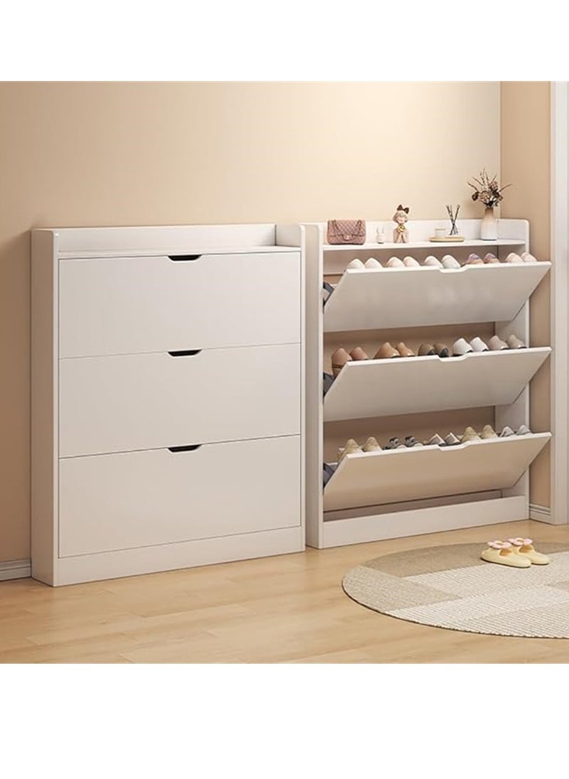 Generic - Tipping Bucket Shoe Cabinet, Slim Wooden Shoe Storage Cabinet with 3 Flip Drawers, Entryway Narrow Shoe Organizer for Home Hallway Bedroom Living Room Space Saving (White) - Image 1