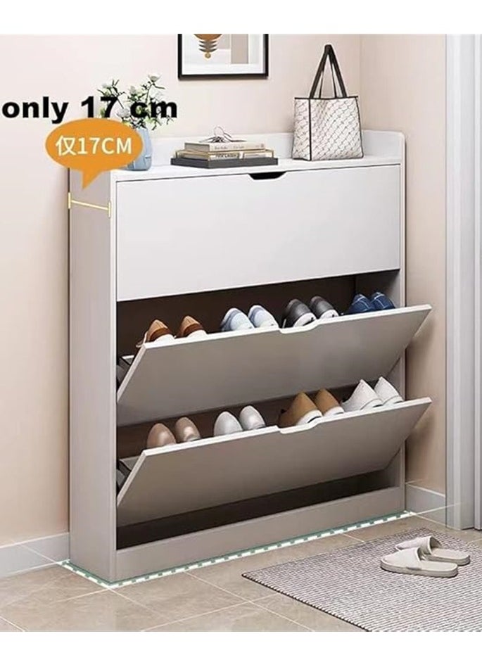 Generic - Tipping Bucket Shoe Cabinet, Slim Wooden Shoe Storage Cabinet with 3 Flip Drawers, Entryway Narrow Shoe Organizer for Home Hallway Bedroom Living Room Space Saving (White) - Image 1