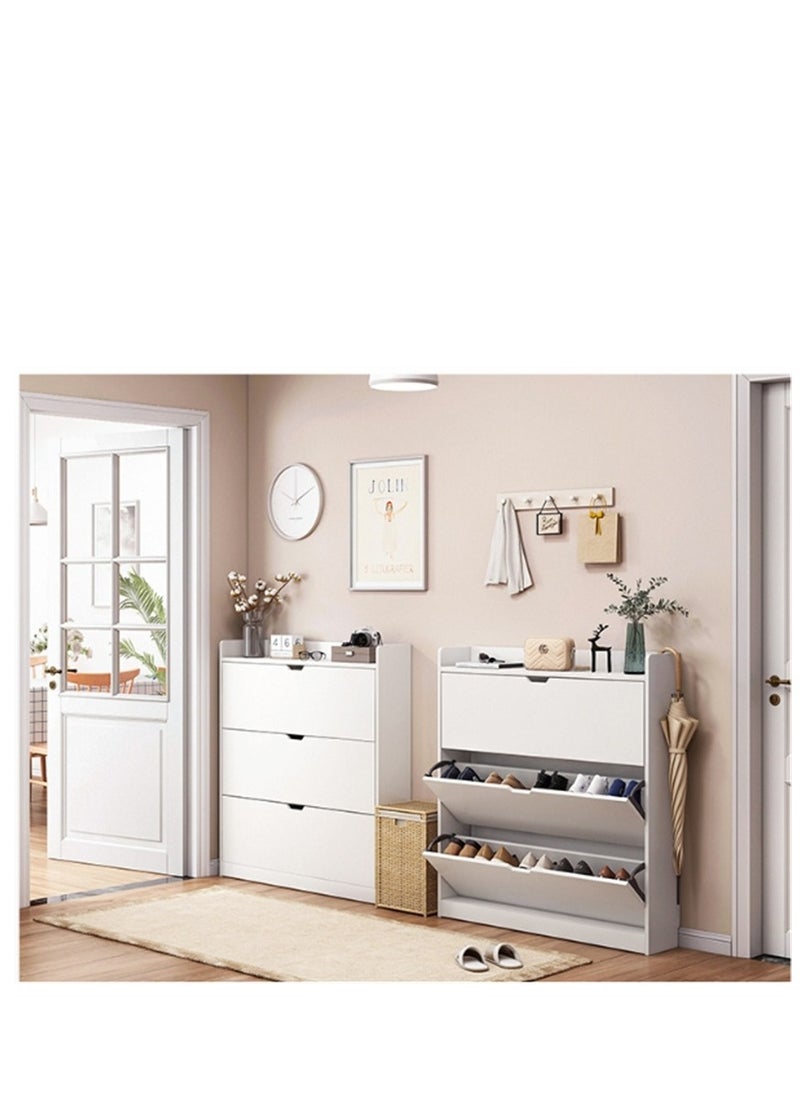 Generic - Tipping Bucket Shoe Cabinet, Slim Wooden Shoe Storage Cabinet with 3 Flip Drawers, Entryway Narrow Shoe Organizer for Home Hallway Bedroom Living Room Space Saving (White) - Image 1