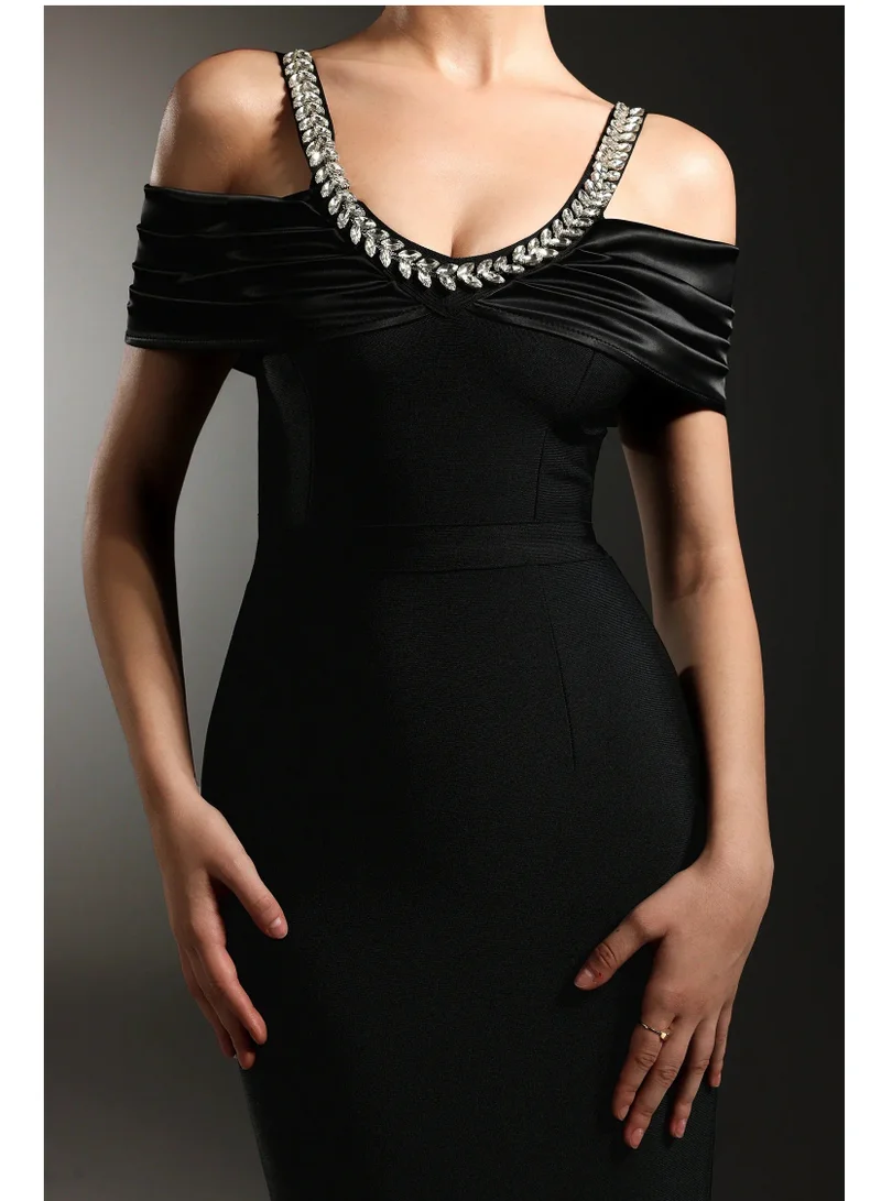 Bella Barnett  Yamia Sleeveless Off The Shoulder Diamond Bandage Maxi Dress for Women | Best Price UAE