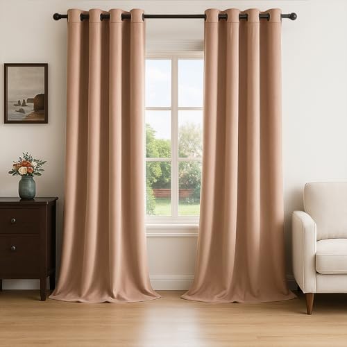 Topfinel Blush Beige Velvet Curtains Blackout Curtains 84 Inches LongRoom Darkening Thermal Insulated Soundproof Modern Nursery Grommet Crushed Velvet Drapes for Bedroom 2 Panels - Image 1