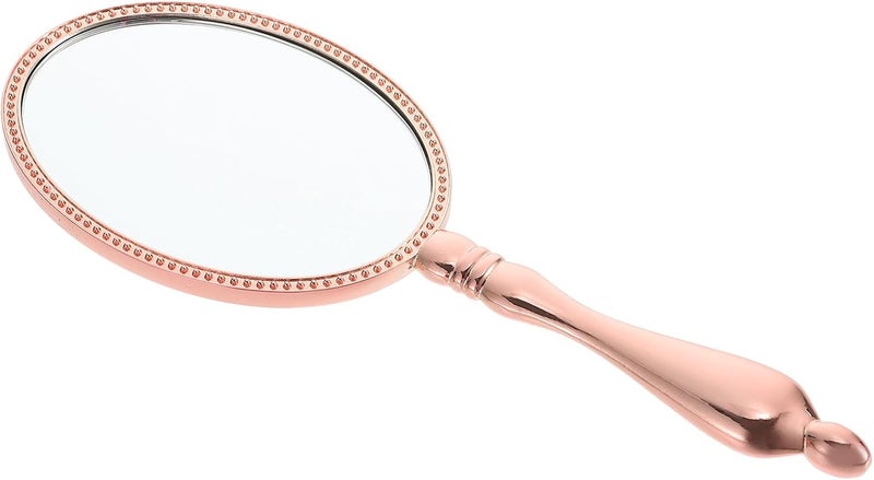 Vintage Portable Handheld Makeup Mirror with Handle, Chic Cosmetic Hand Mirror for Travel and Vanity Use - Image 1