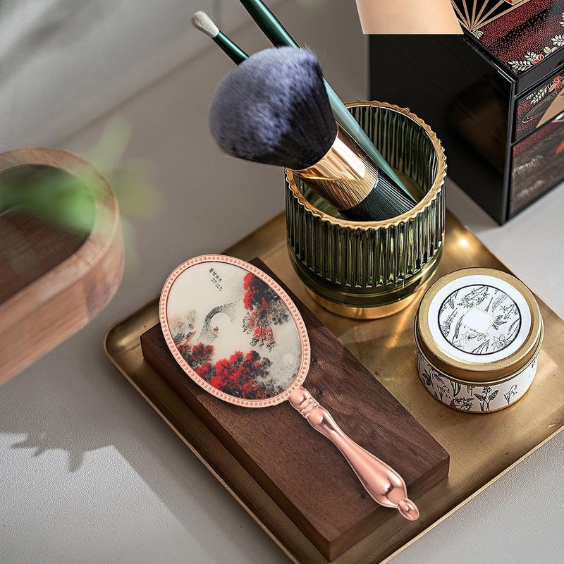 Vintage Portable Handheld Makeup Mirror with Handle, Chic Cosmetic Hand Mirror for Travel and Vanity Use - Image 5