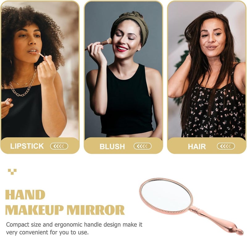 Vintage Portable Handheld Makeup Mirror with Handle, Chic Cosmetic Hand Mirror for Travel and Vanity Use - Image 3