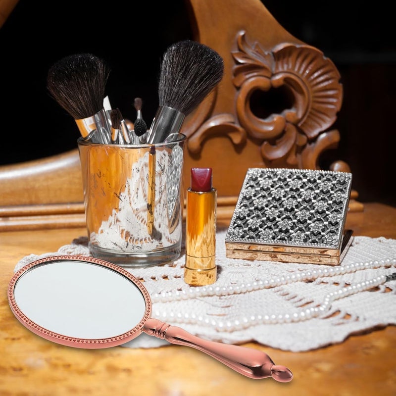 Vintage Portable Handheld Makeup Mirror with Handle, Chic Cosmetic Hand Mirror for Travel and Vanity Use - Image 4