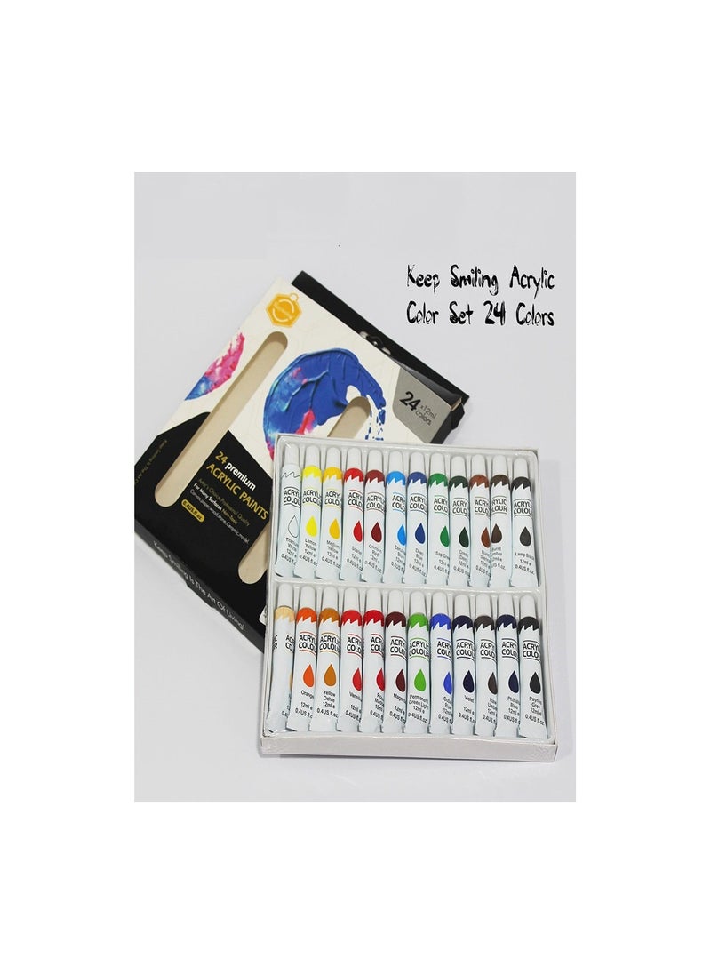 Keep Smiling Keep Smiling Premium Acrylic Paint Set Of 24 Tube 12ml - Multi Color  - Image 1